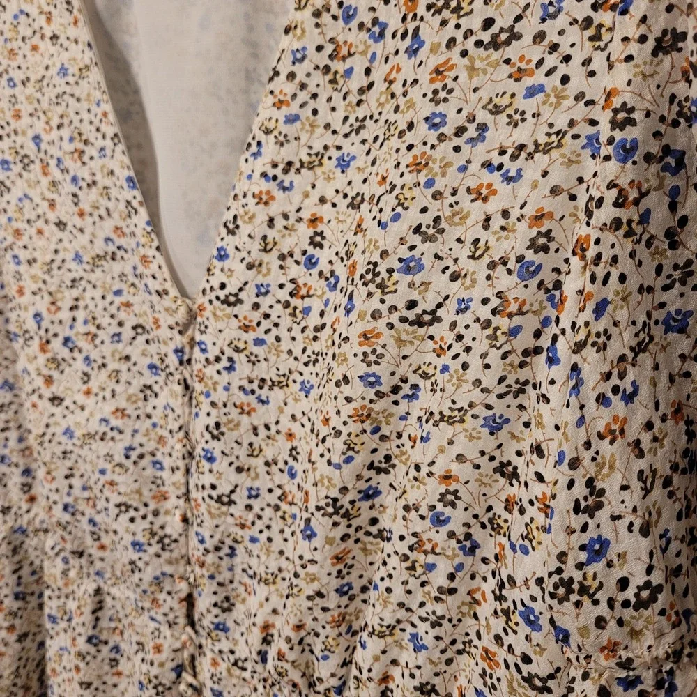 Madewell‎ Silk Floral Print Button Front Peplum Blouse, Women's Size S, Multi